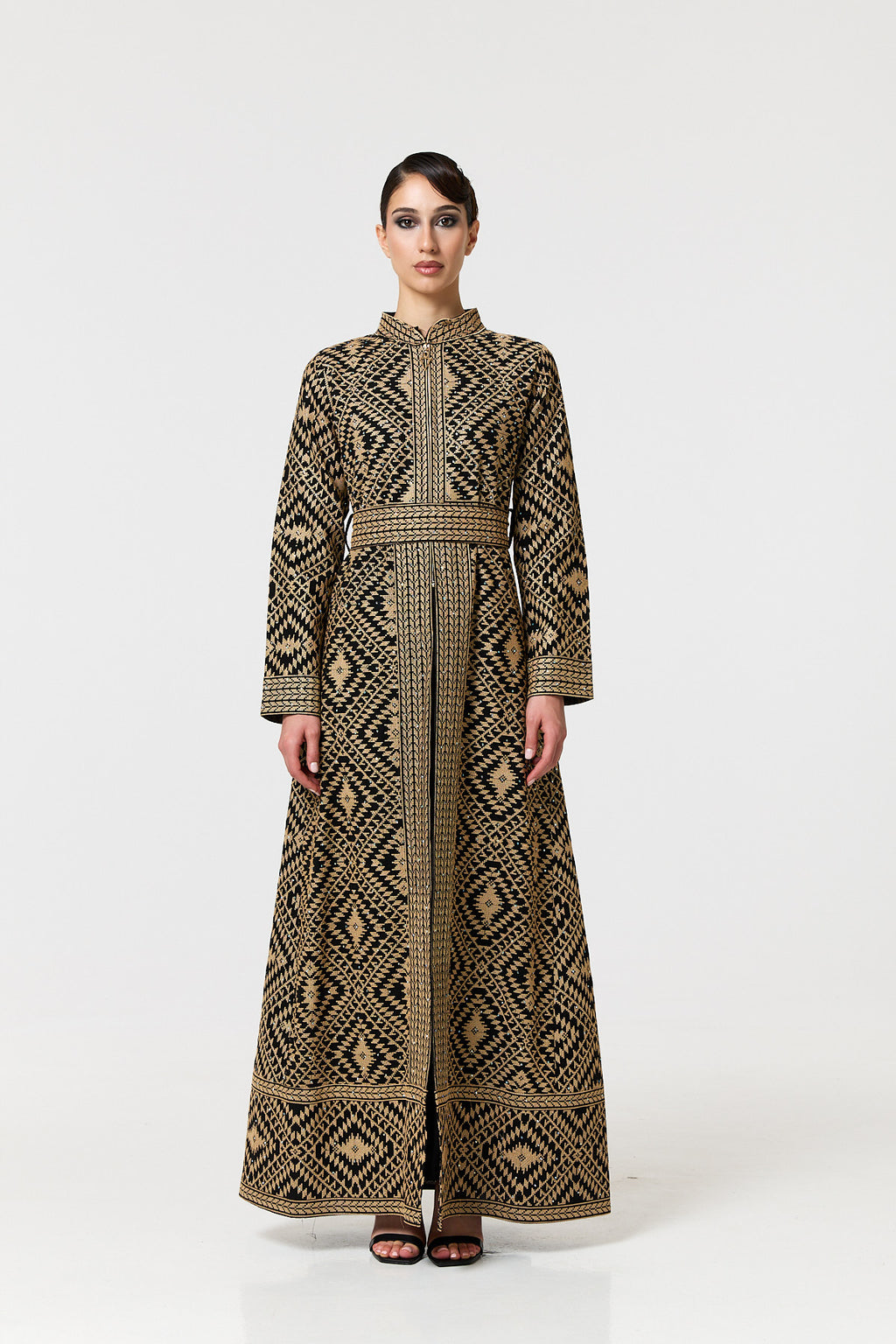 Tahani Long Jacket - Black & Gold