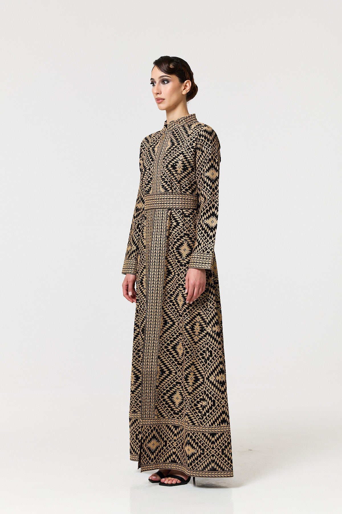 Tahani Long Jacket - Black & Gold