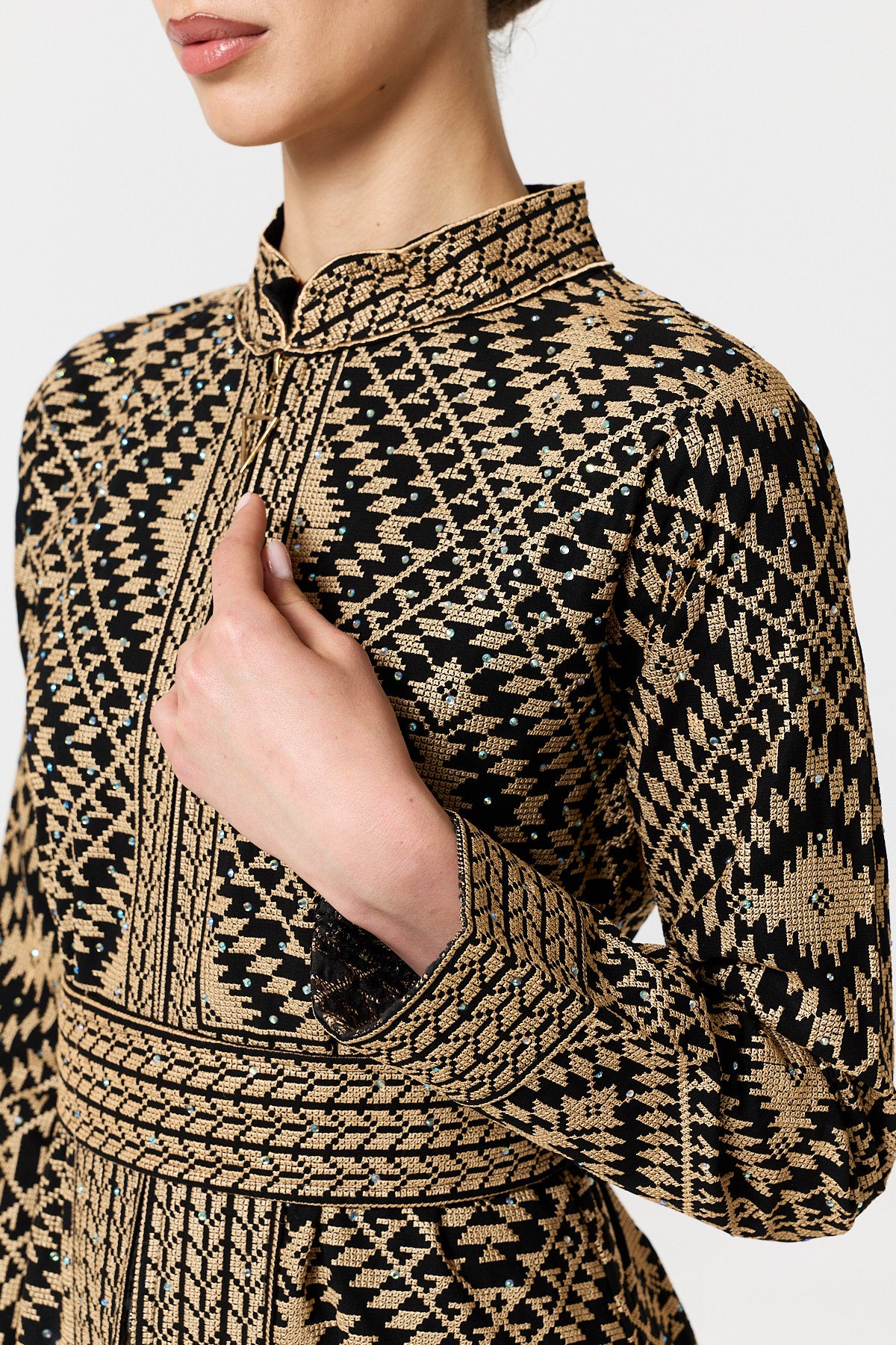 Tahani Long Jacket - Black & Gold