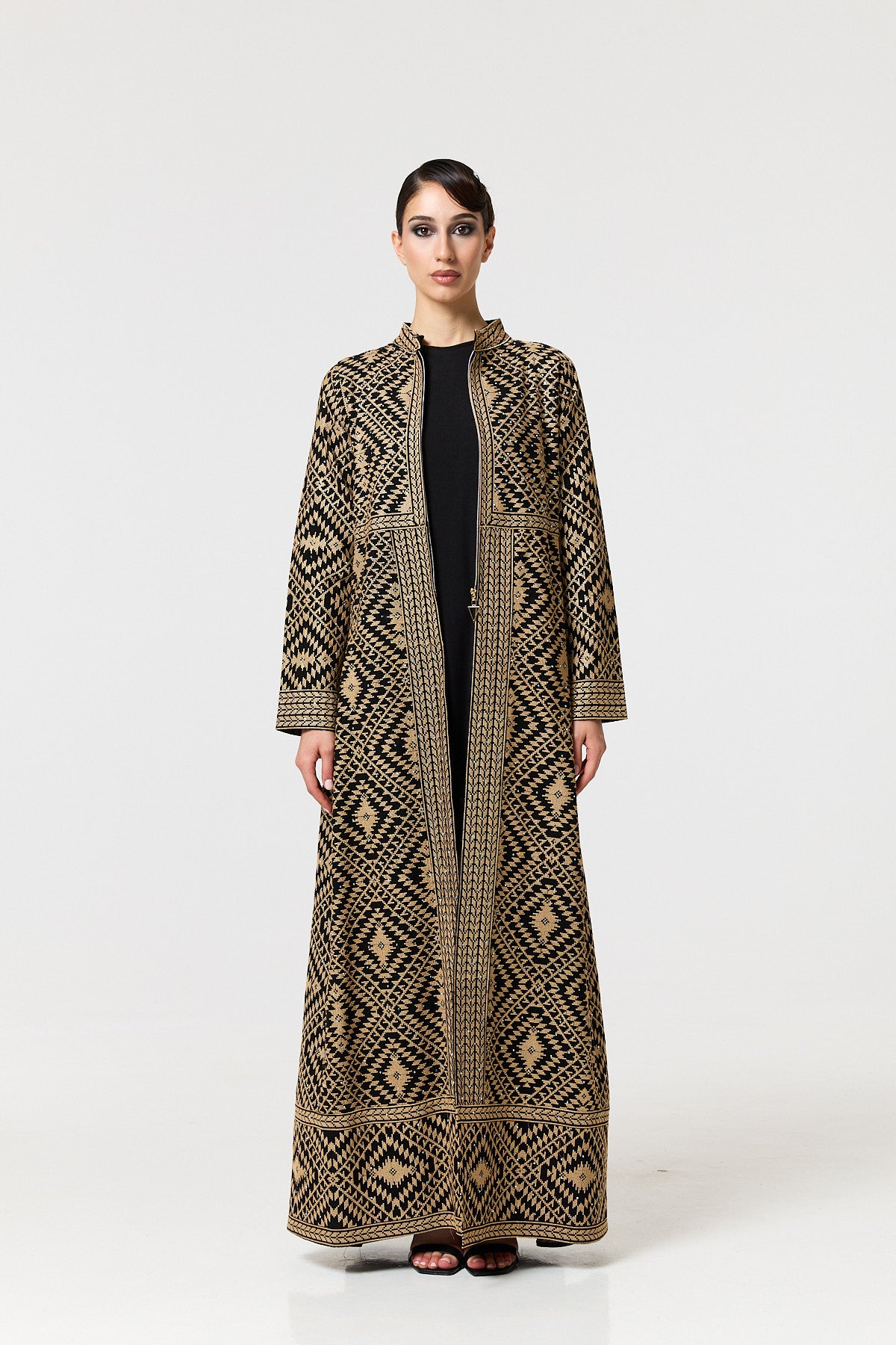 Tahani Long Jacket - Black & Gold