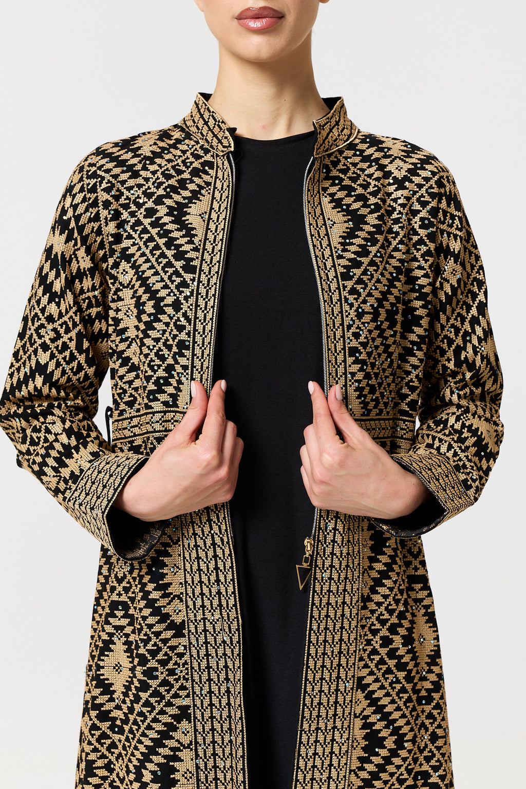 Tahani Long Jacket - Black & Gold