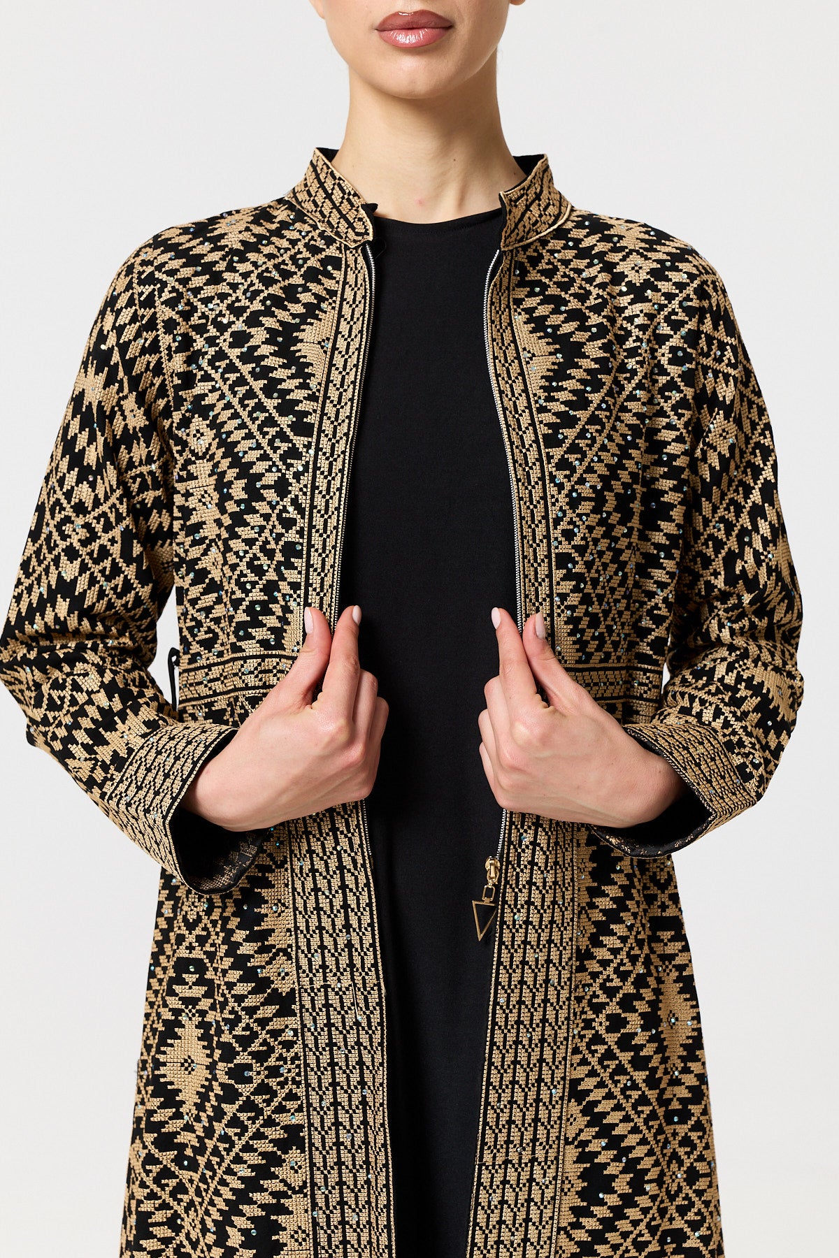 Tahani Long Jacket - Black & Gold