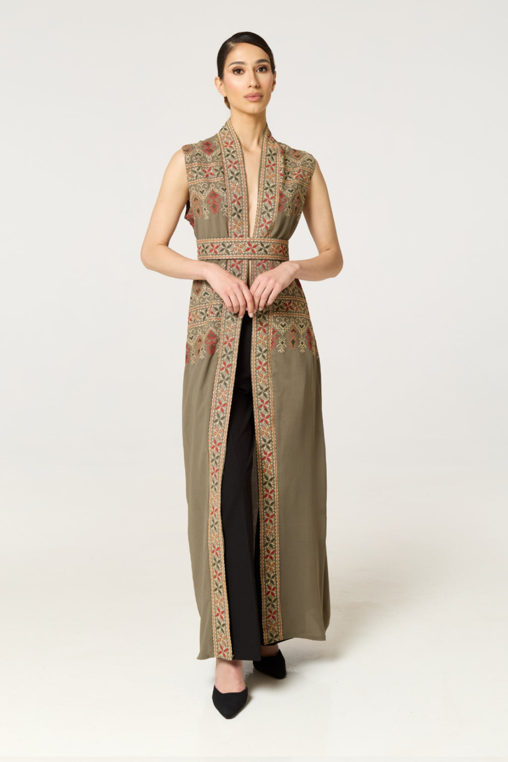 Sage Green Tatreez Kaftan