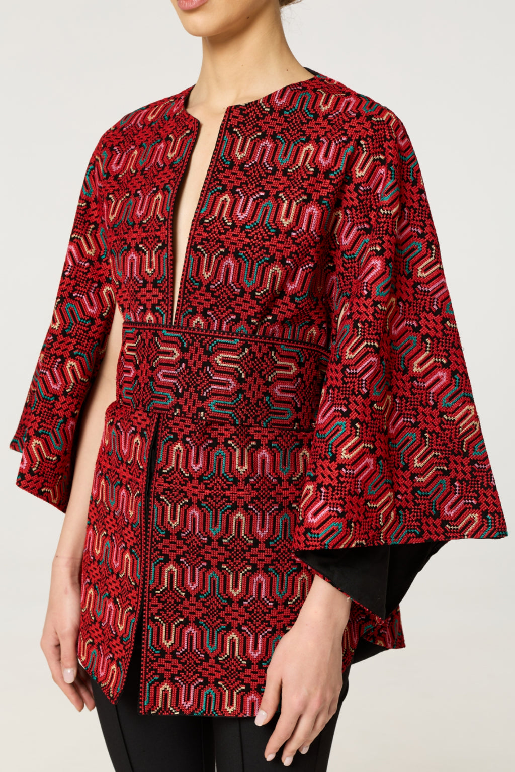 Red Multi Tatreez Cape