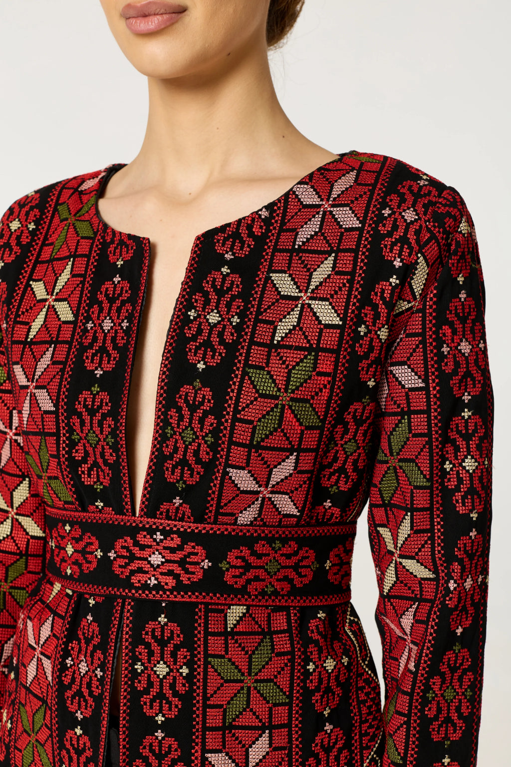 Tamima Jacket - Red & Black w/ Green Detail