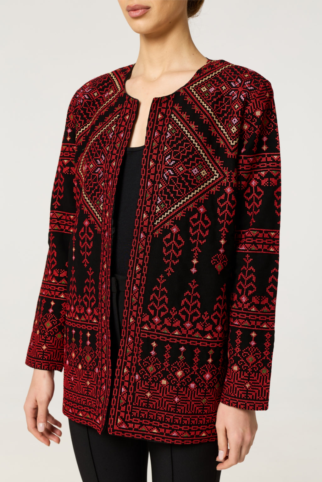 Red & Black Tatreez Jacket