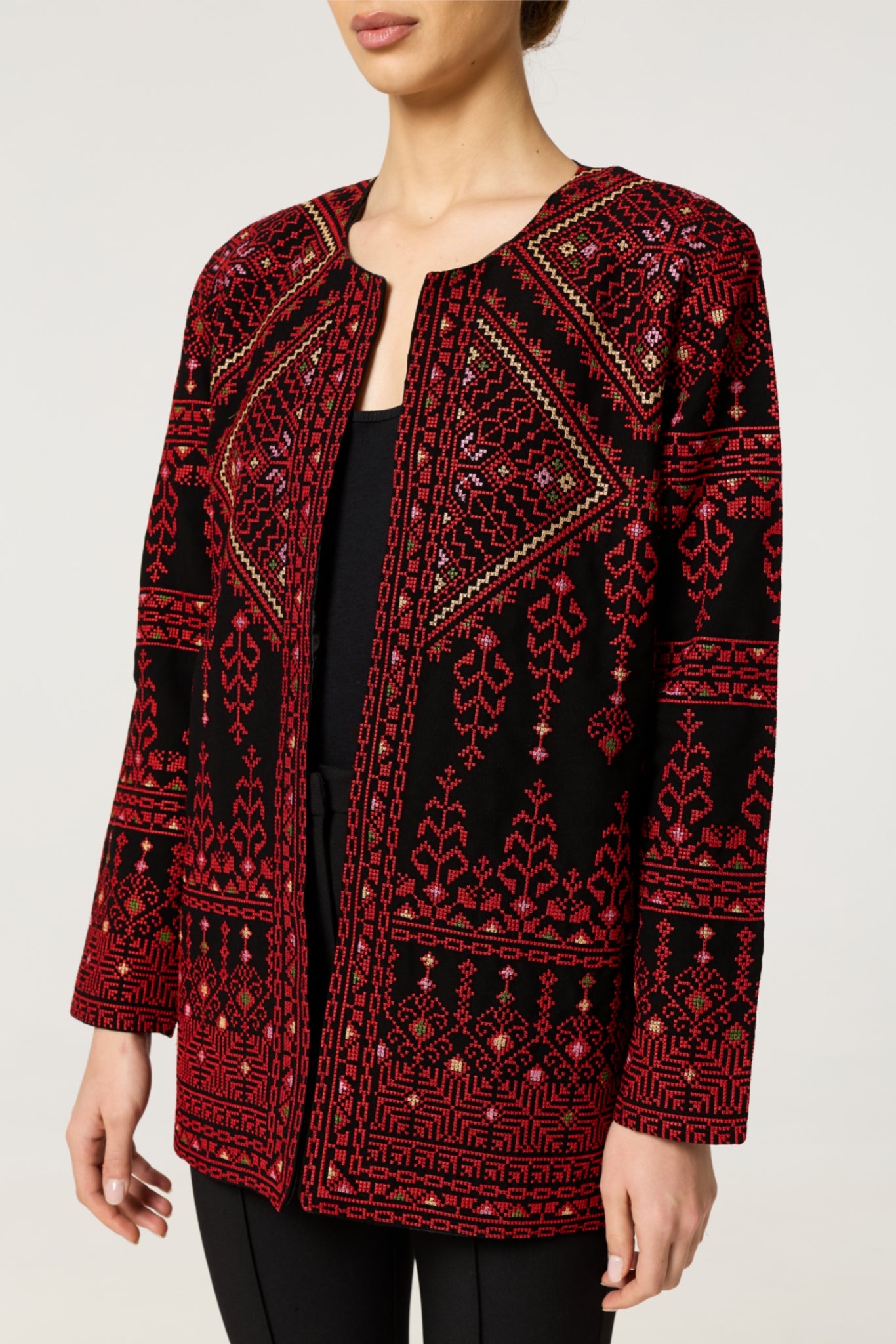 Red & Black Tatreez Jacket