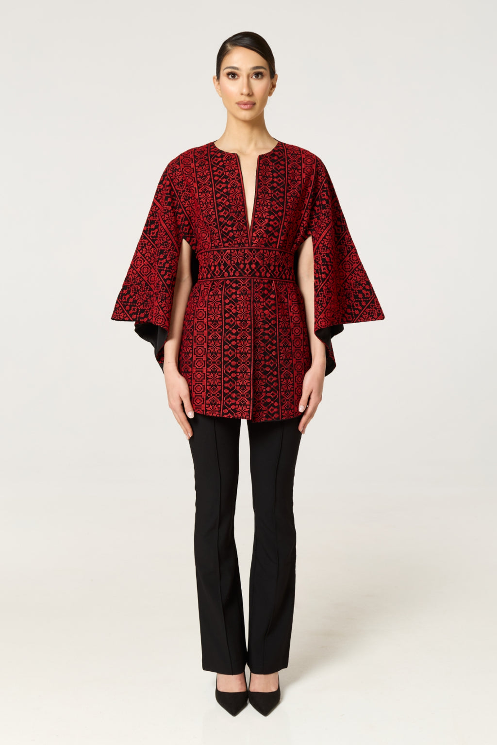 Red & Black Tatreez Cape