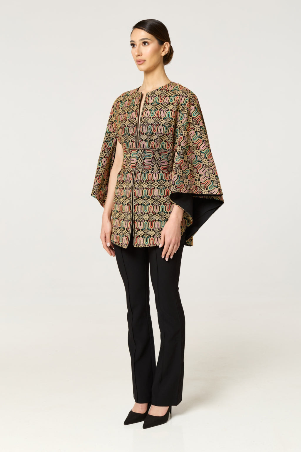 Beige Multi Embroidered Cape