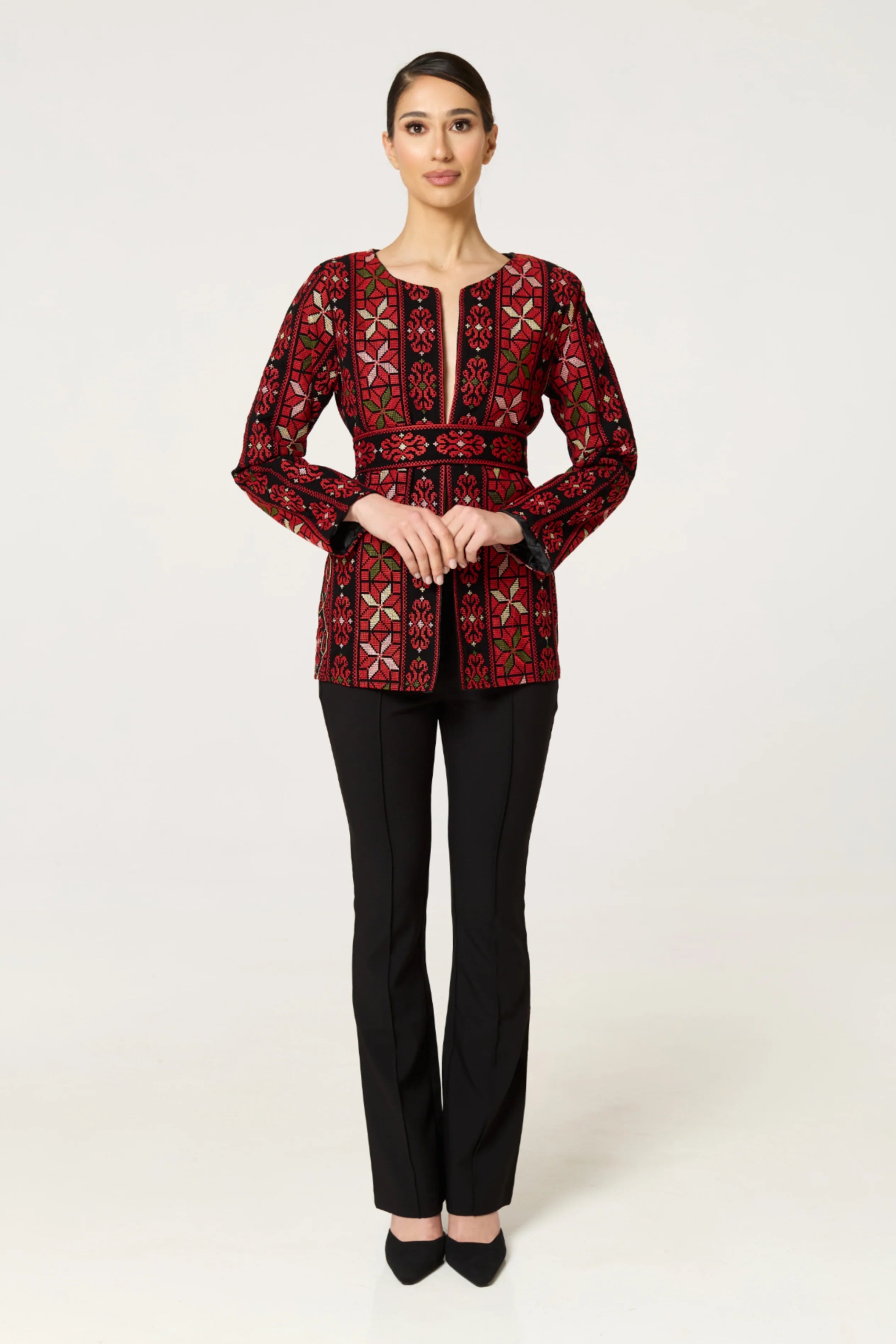 Tamima Jacket - Red & Black w/ Green Detail