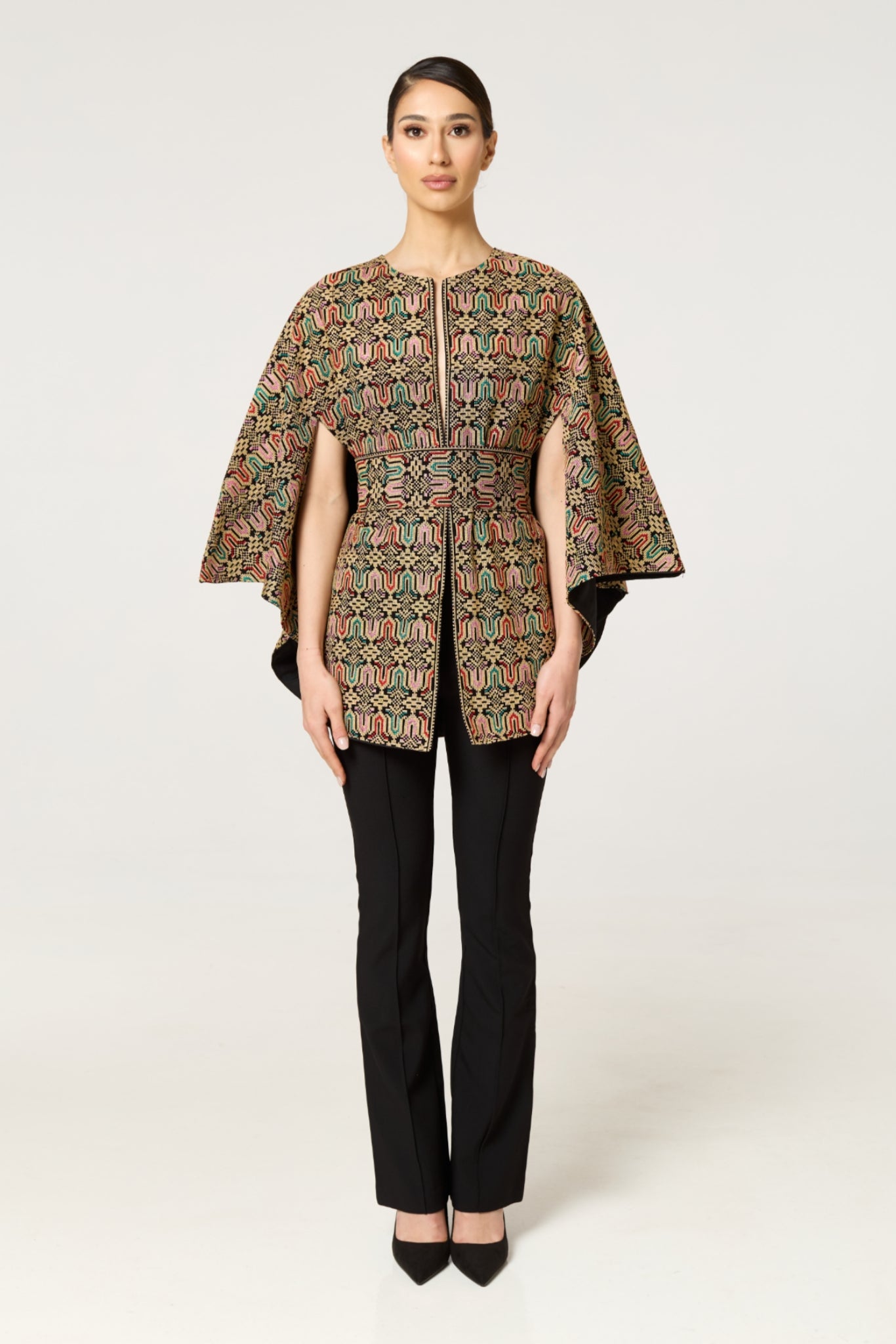 Beige Multi Embroidered Cape