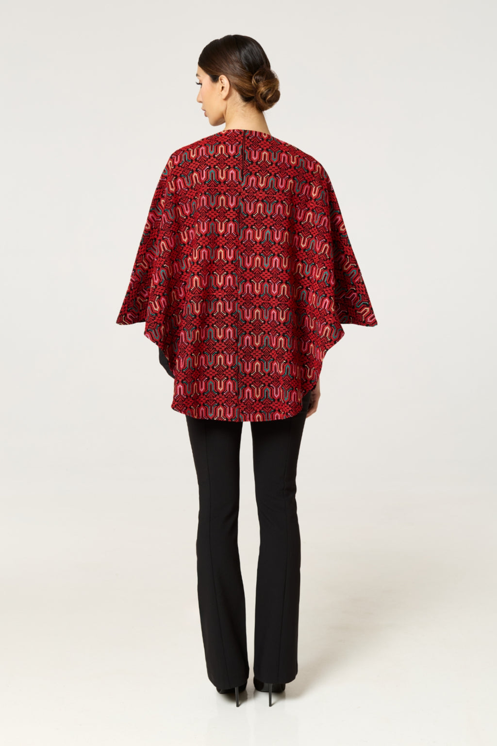 Red Multi Tatreez Cape