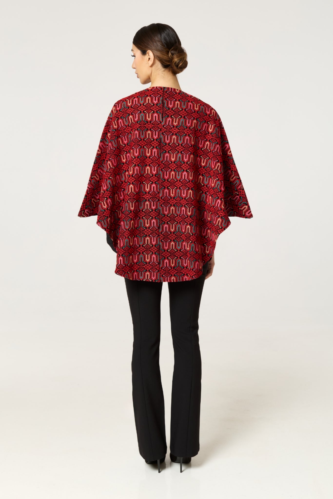 Red Multi Tatreez Cape