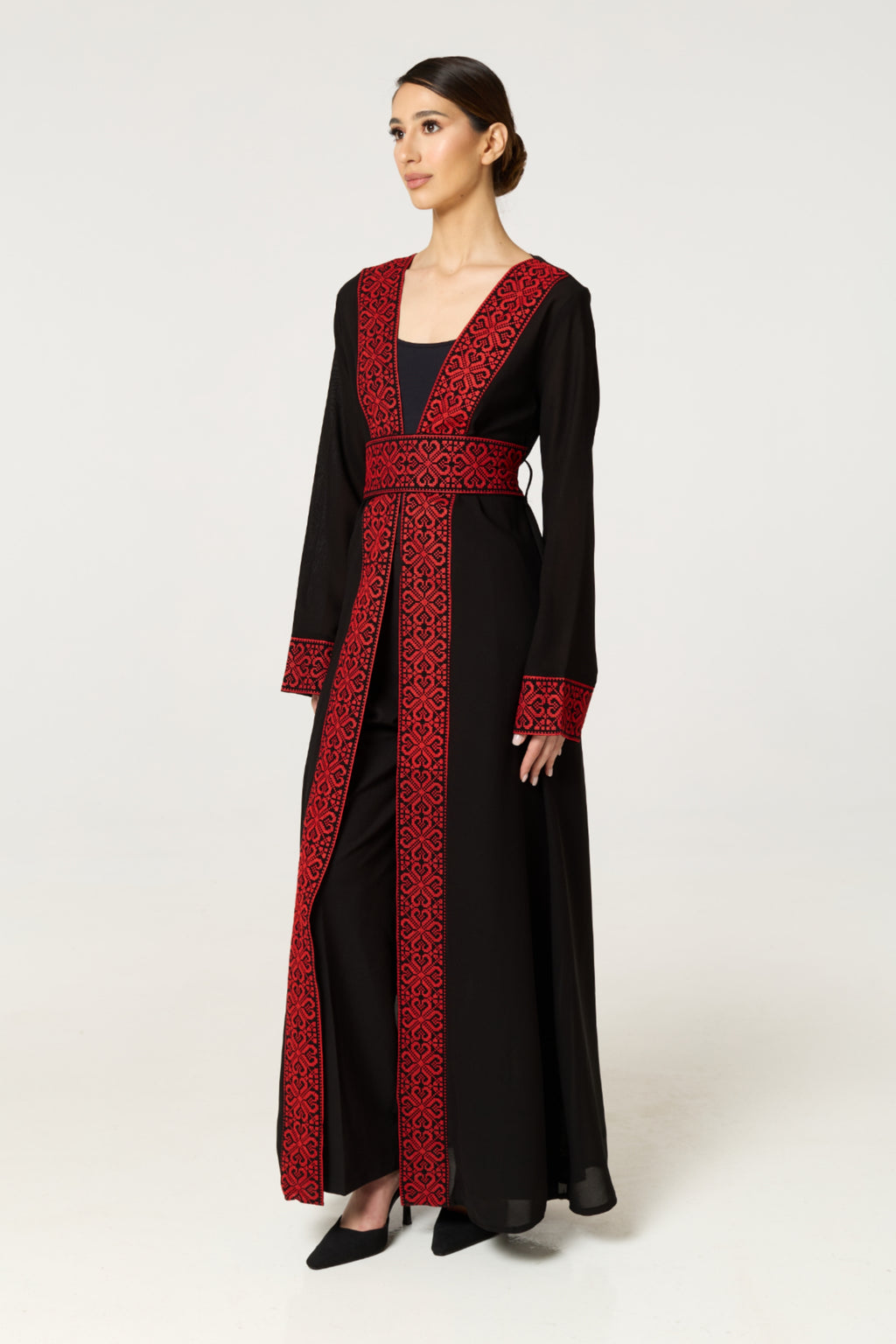 Black & Red Tatreez Border Abaya