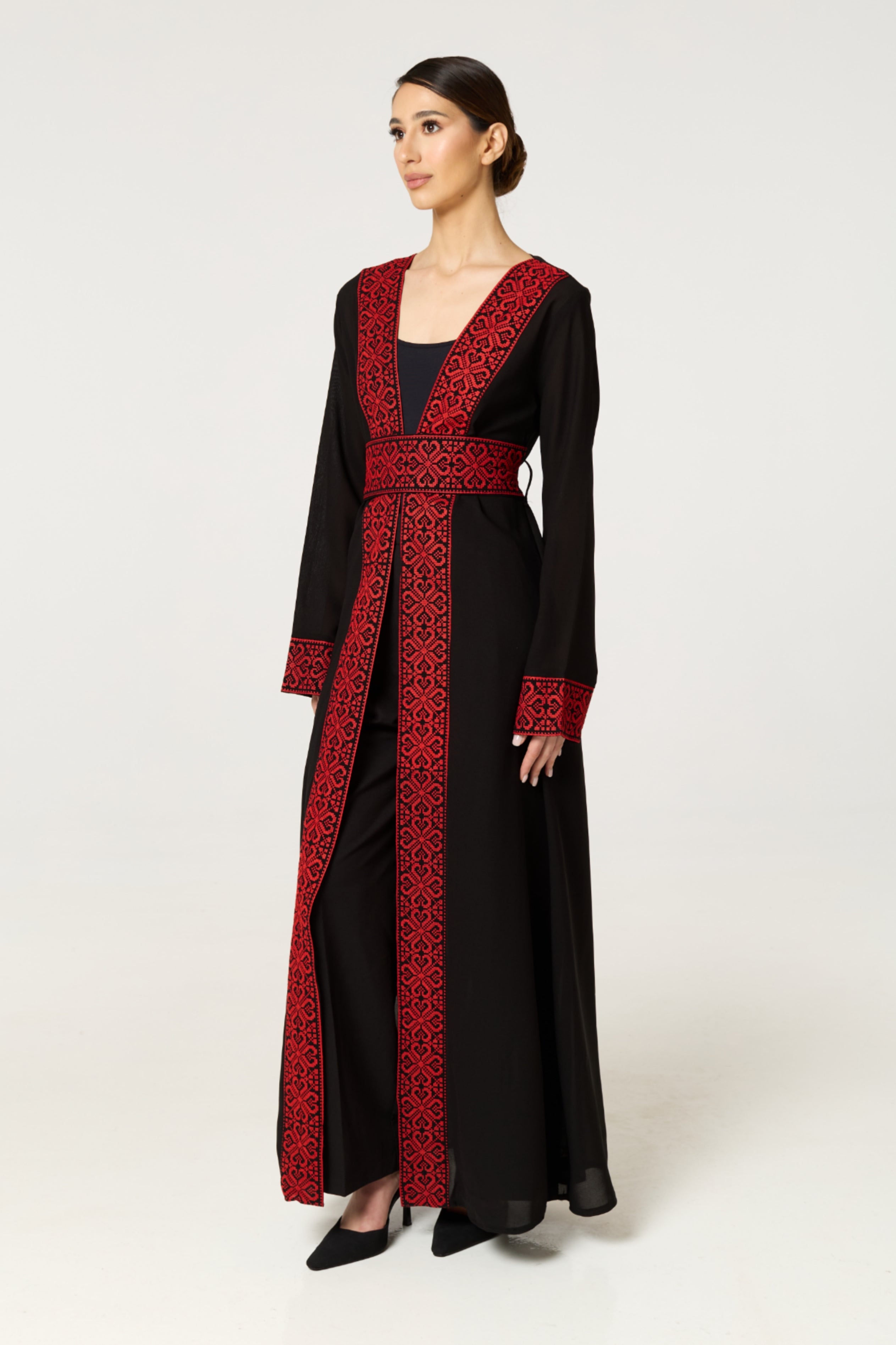 Black & Red Tatreez Border Abaya