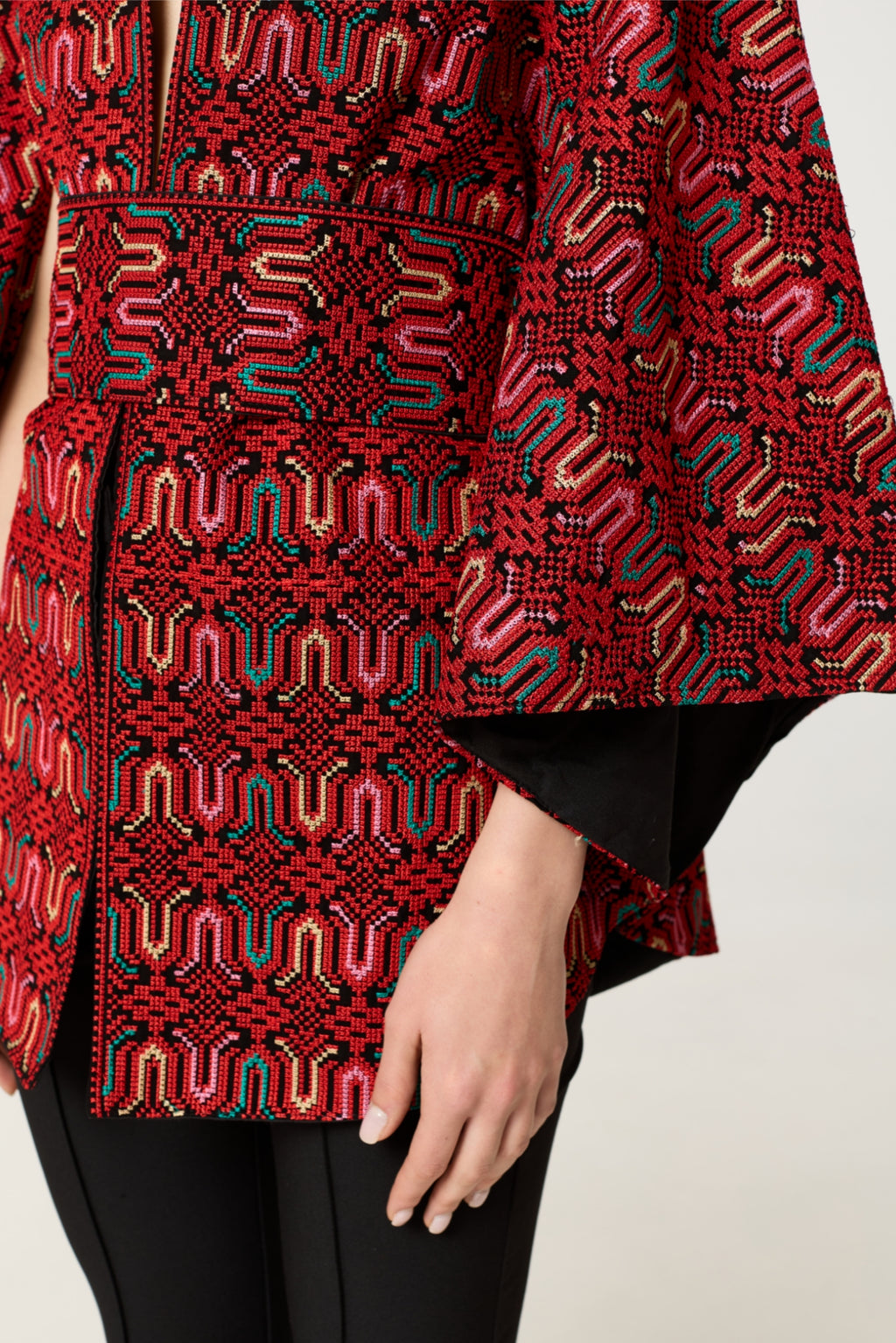 Red Multi Tatreez Cape