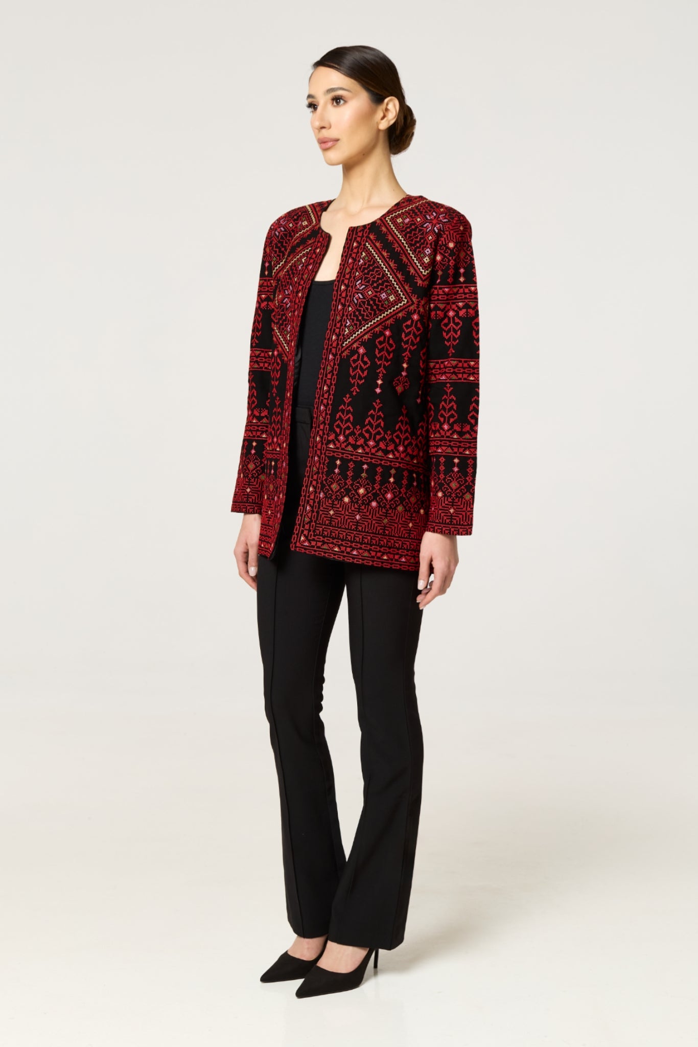 Red & Black Tatreez Jacket