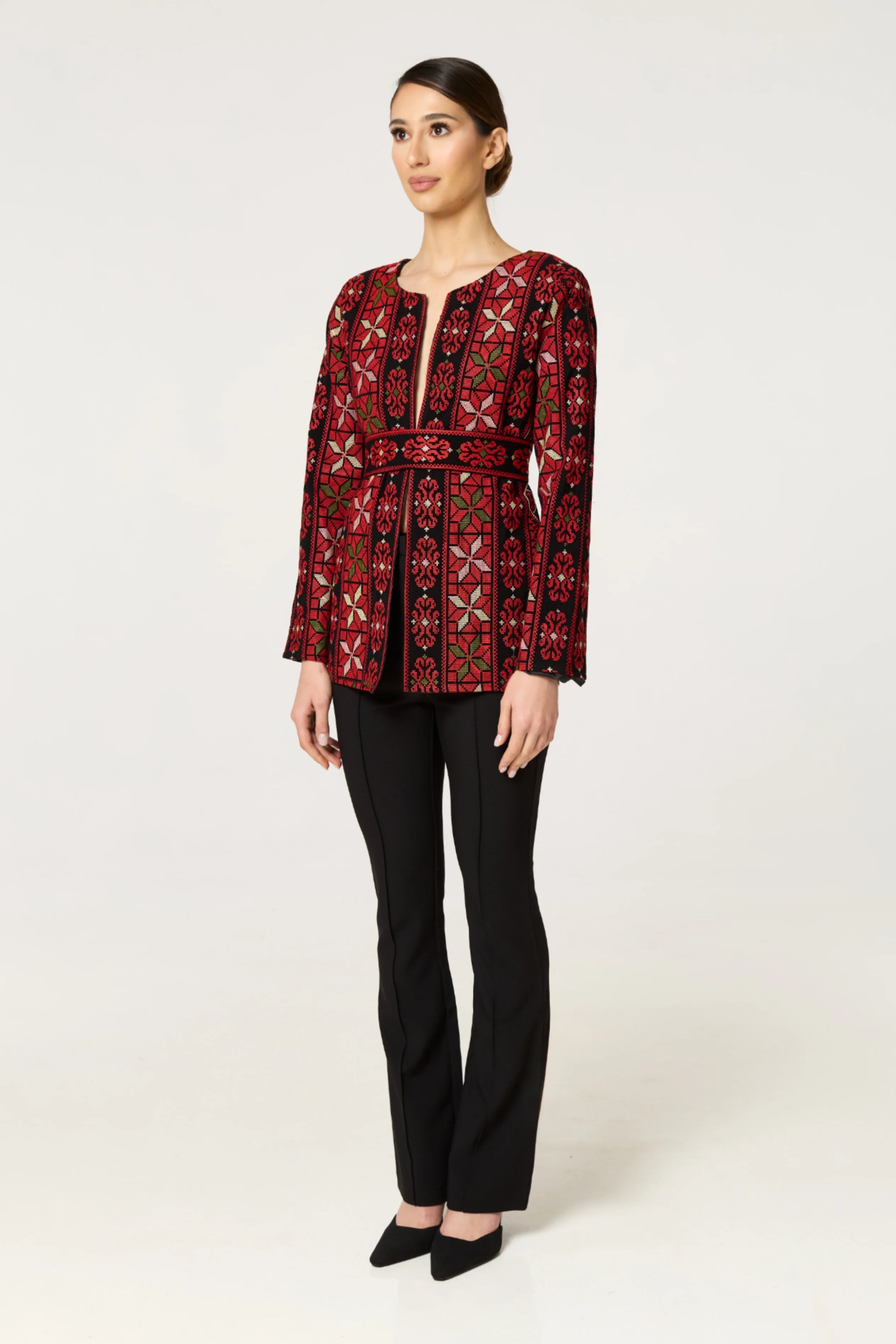Tamima Jacket - Red & Black w/ Green Detail