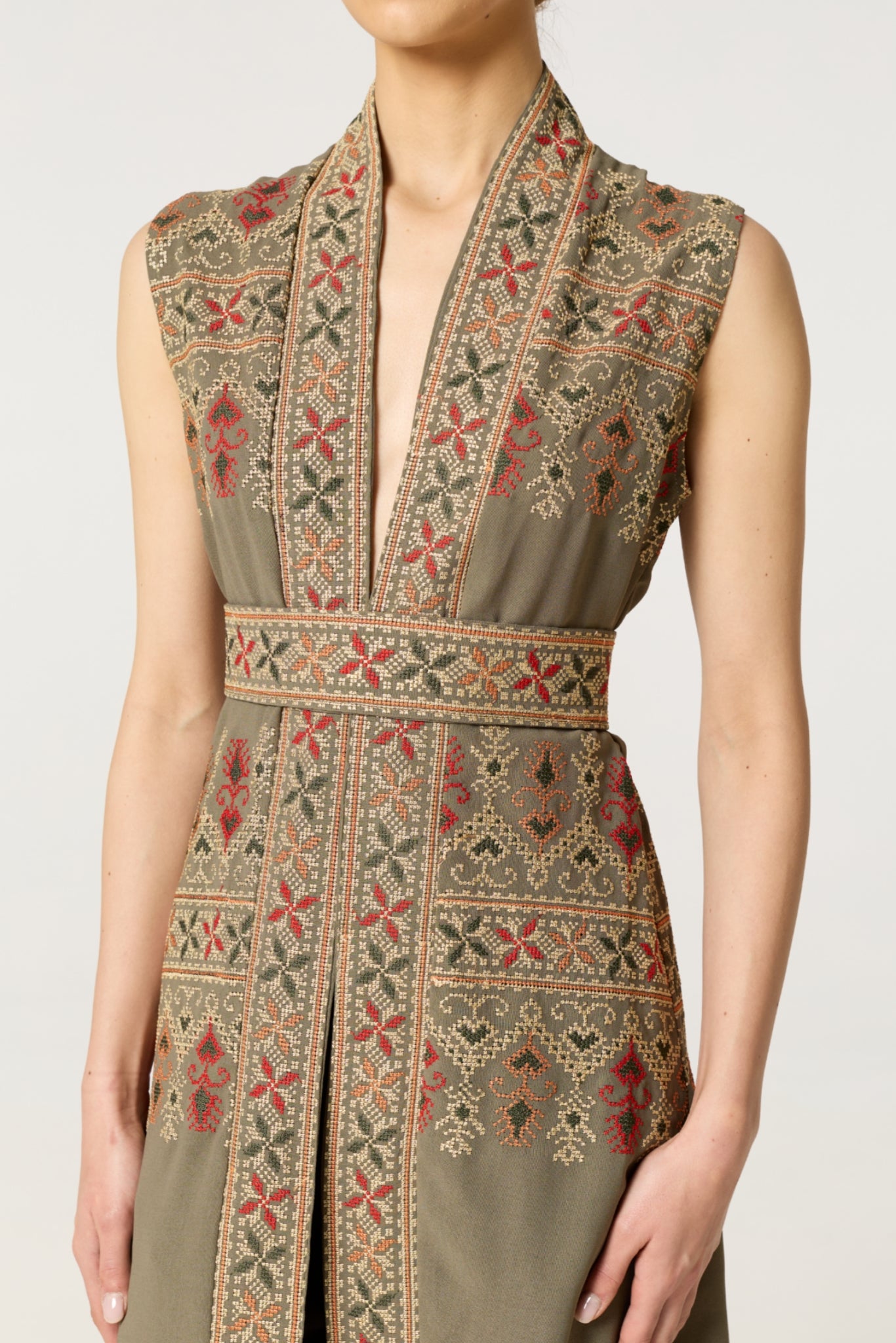 Sage Green Tatreez Kaftan