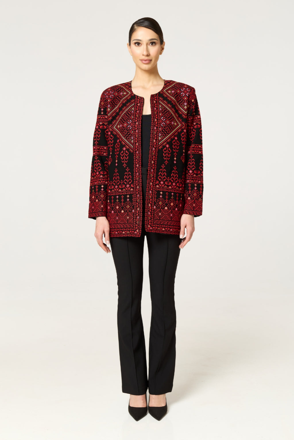 Red & Black Tatreez Jacket