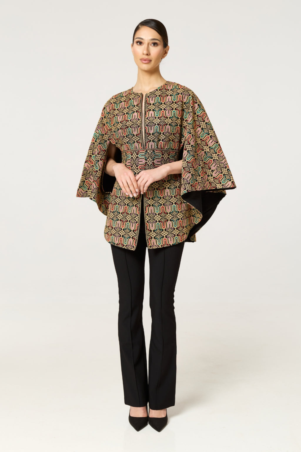 Beige Multi Embroidered Cape