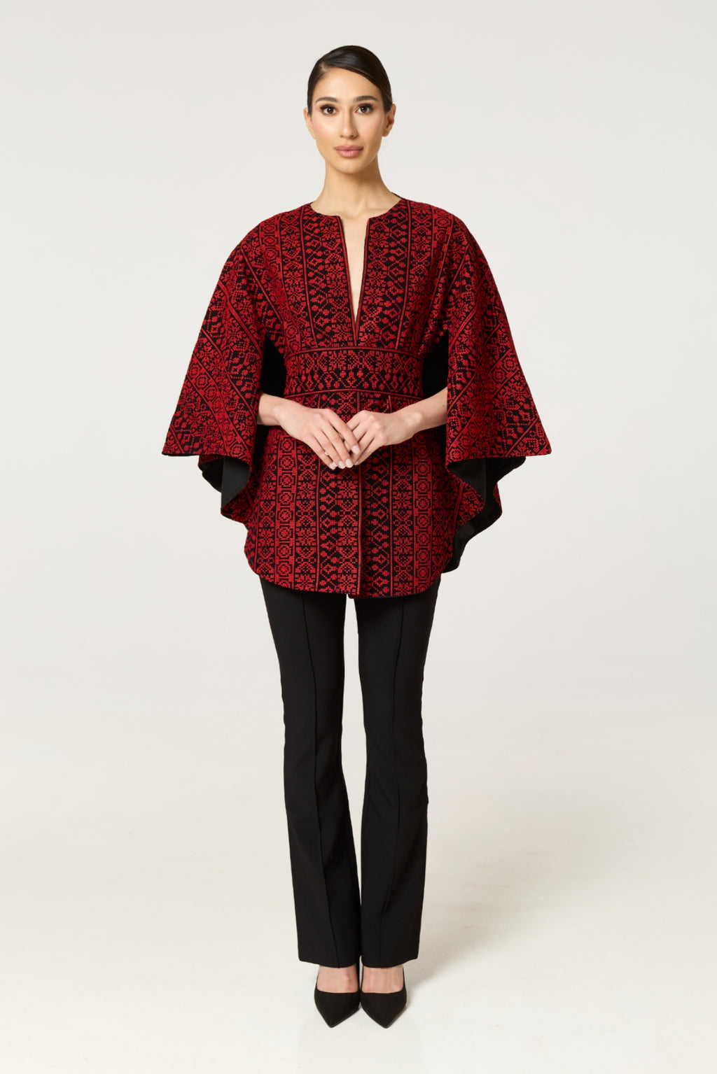 Red & Black Tatreez Cape