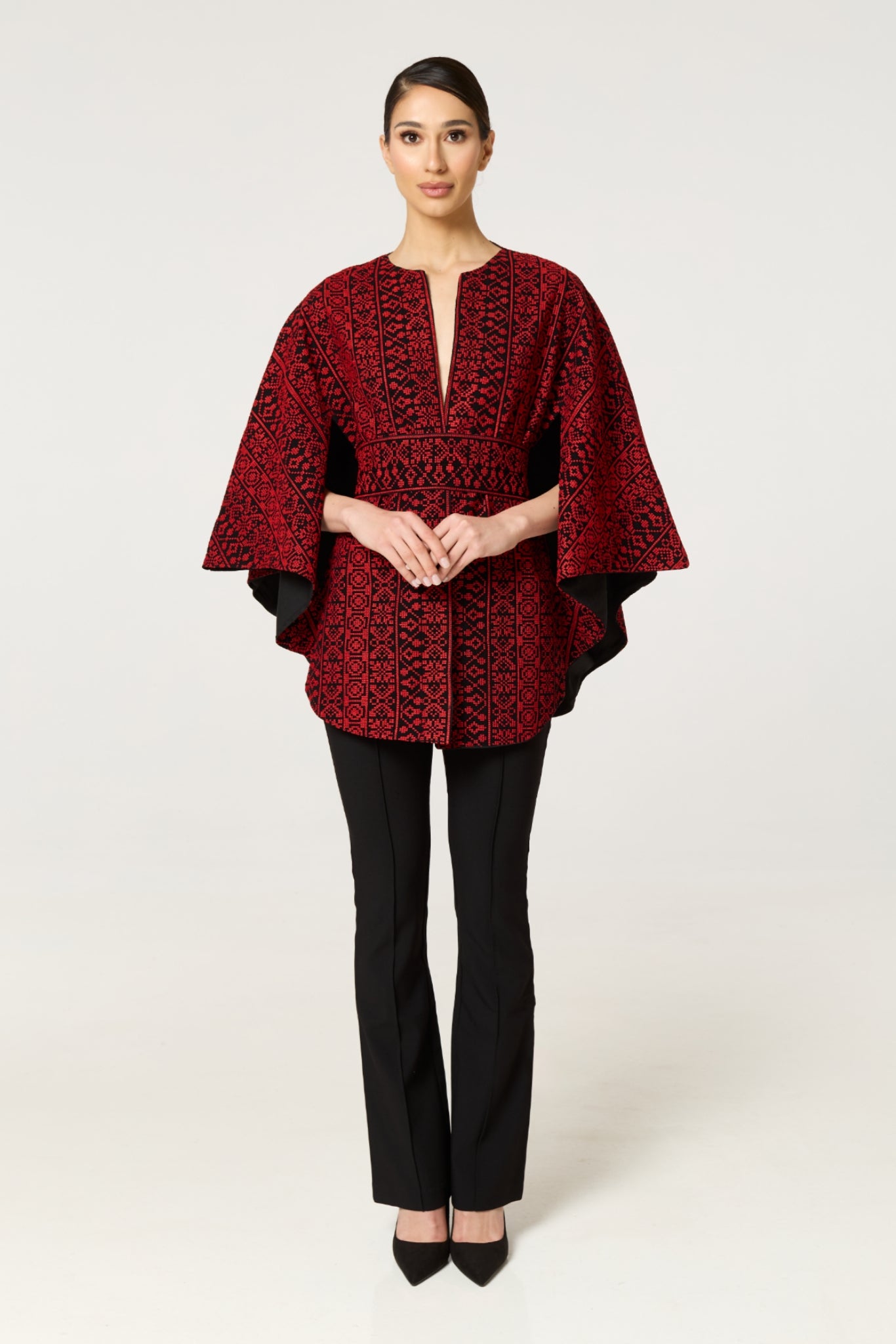 Red & Black Tatreez Cape