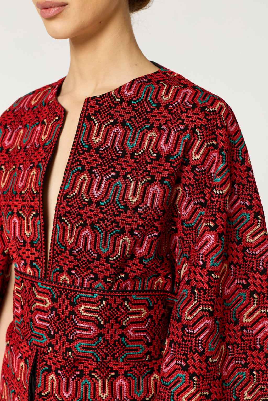 Red Multi Tatreez Cape