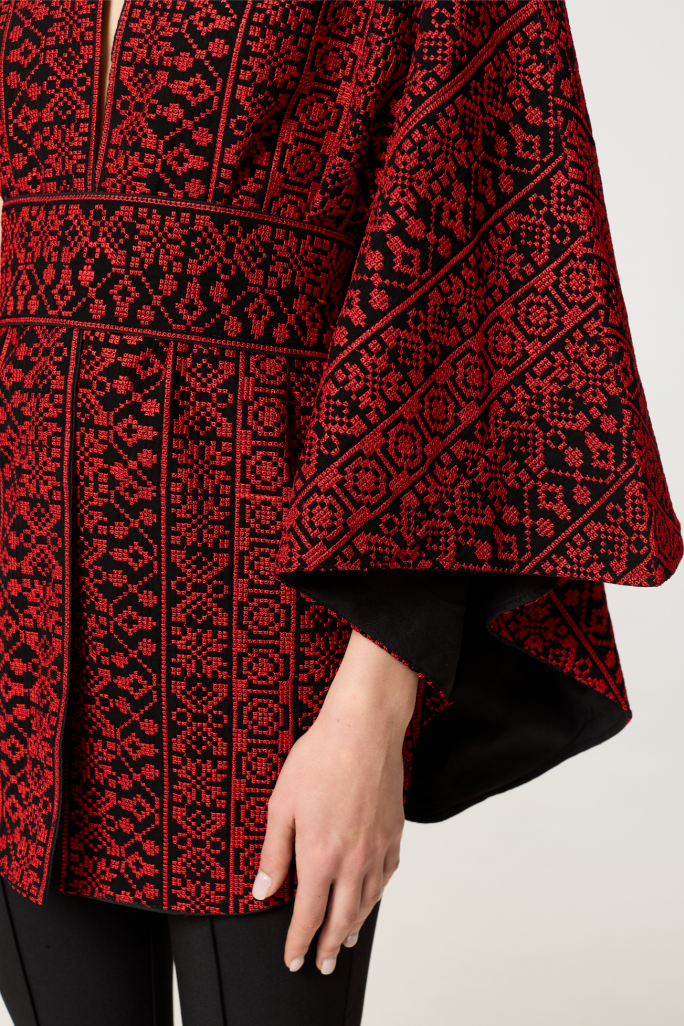 Red & Black Tatreez Cape