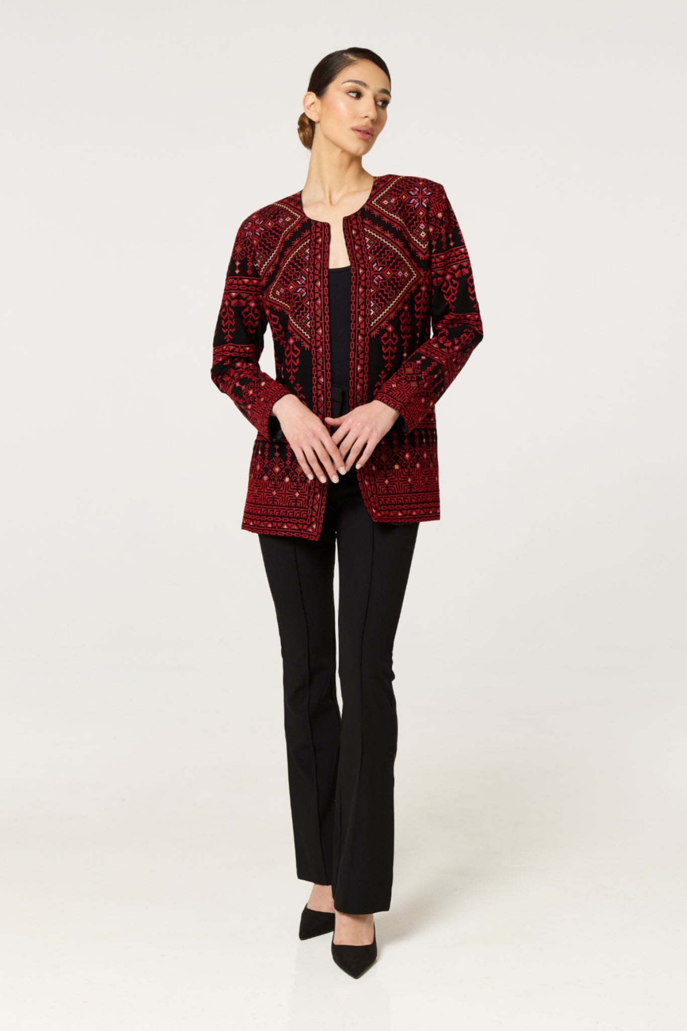 Red & Black Tatreez Jacket