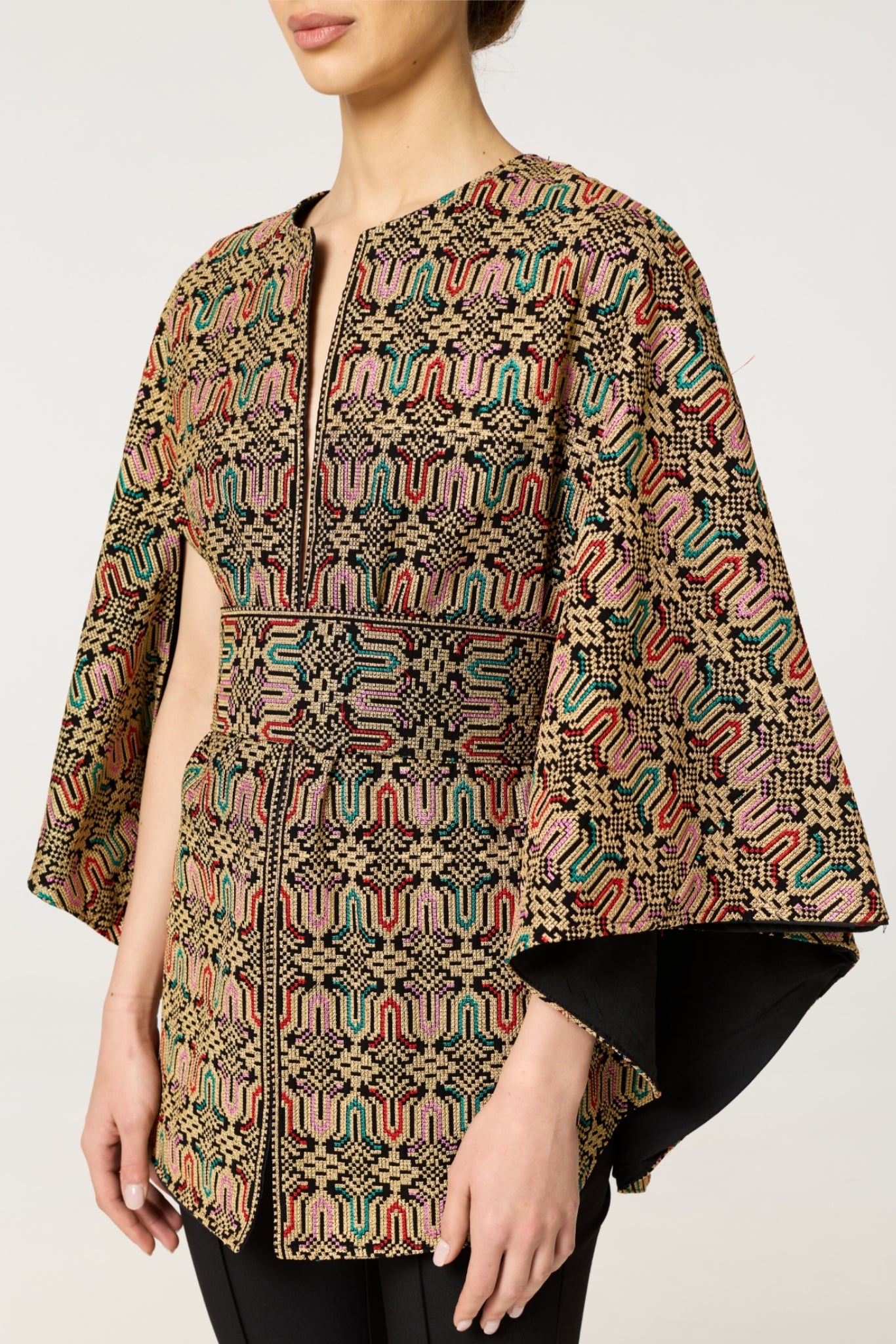 Beige Multi Embroidered Cape