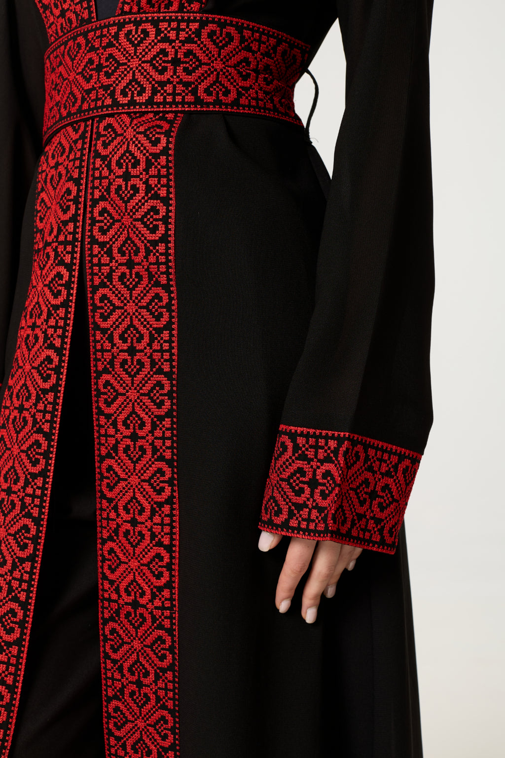 Black & Red Tatreez Border Abaya