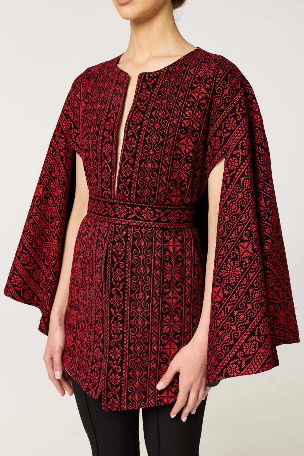 Red & Black Tatreez Cape – Light Edition