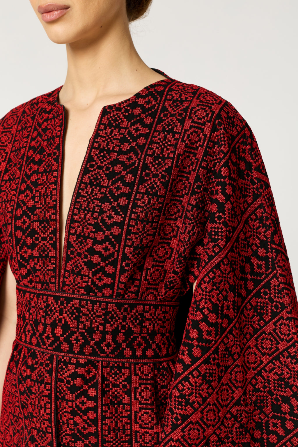 Red & Black Tatreez Cape