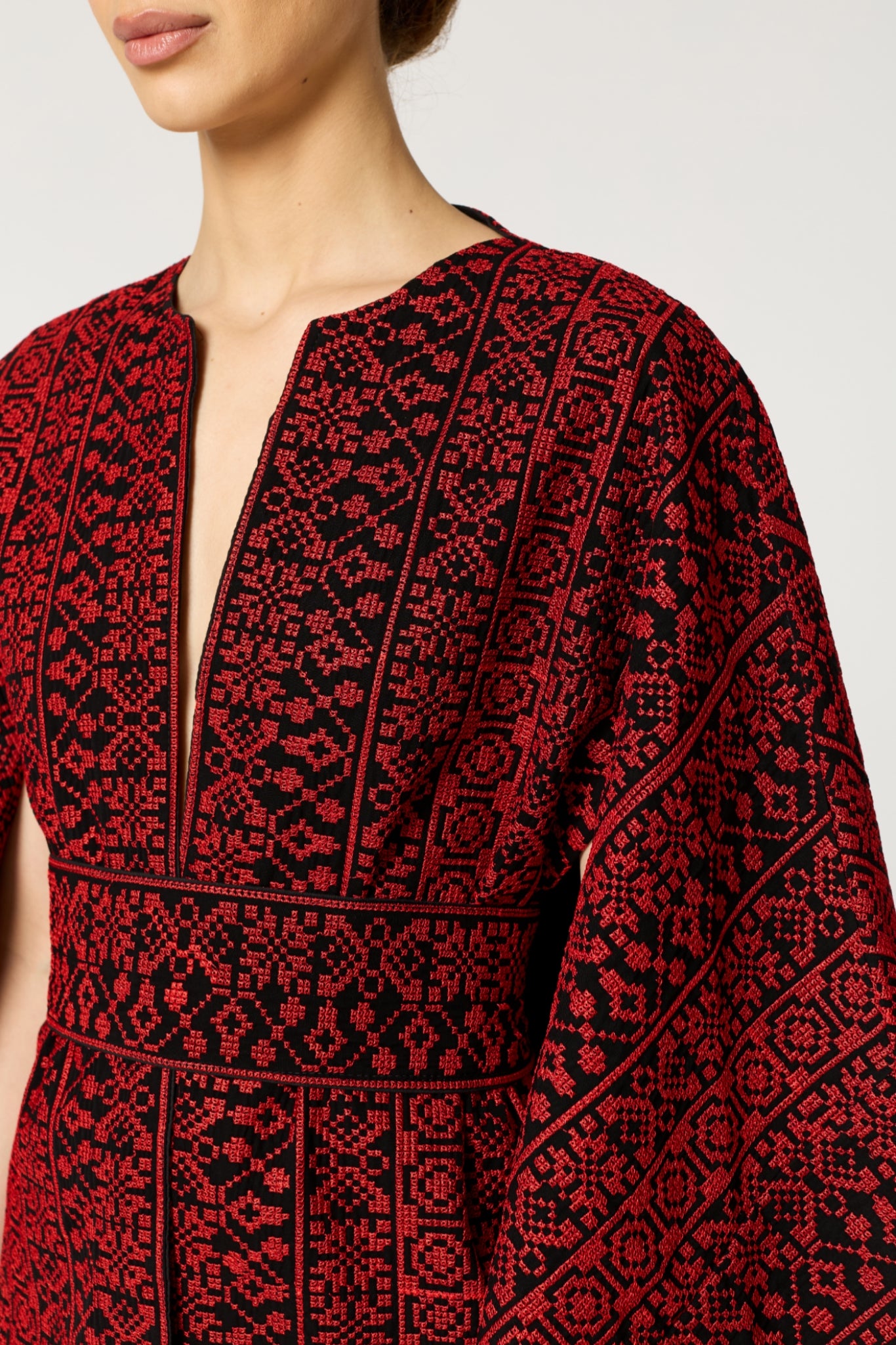 Red & Black Tatreez Cape