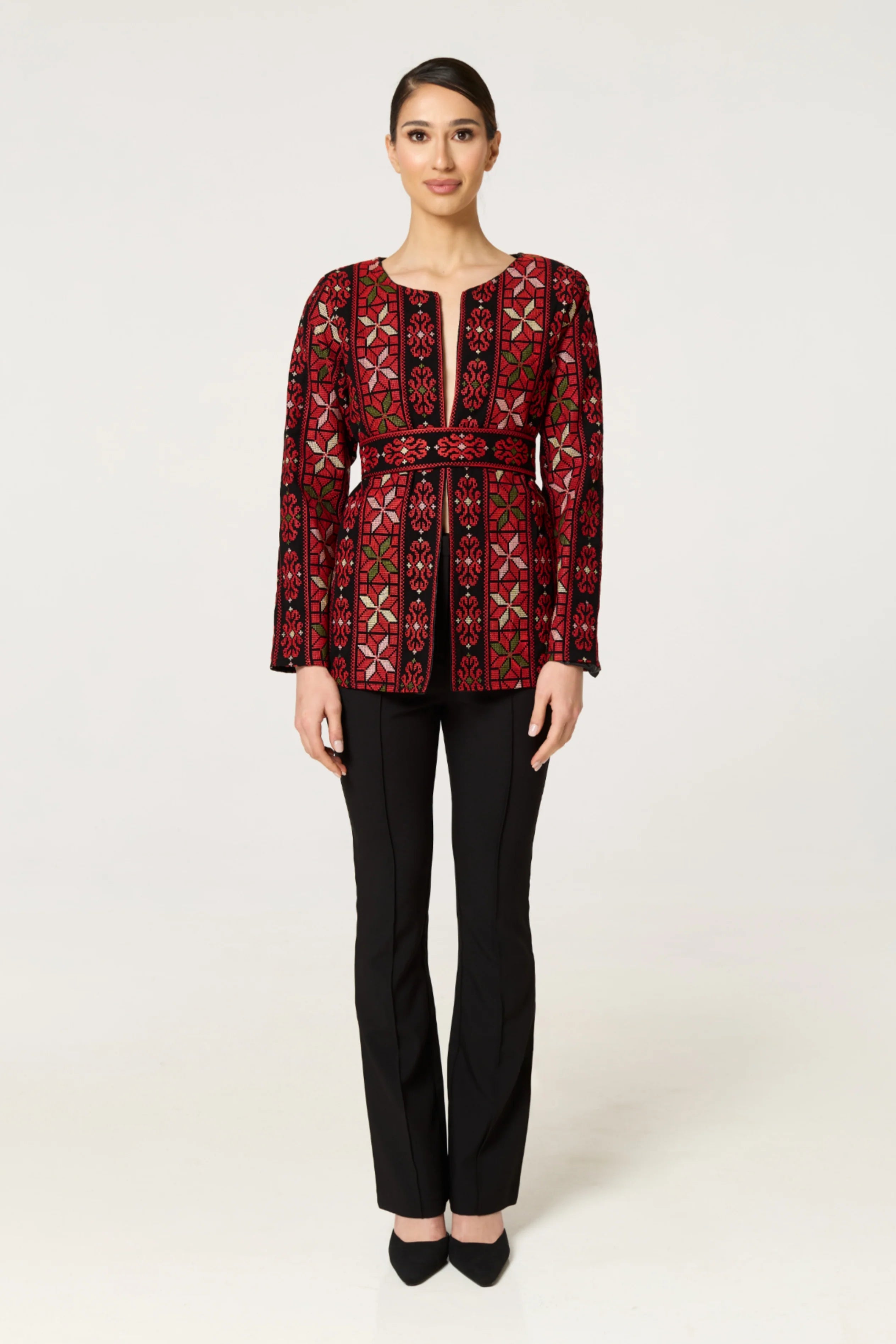 Tamima Jacket - Red & Black w/ Green Detail